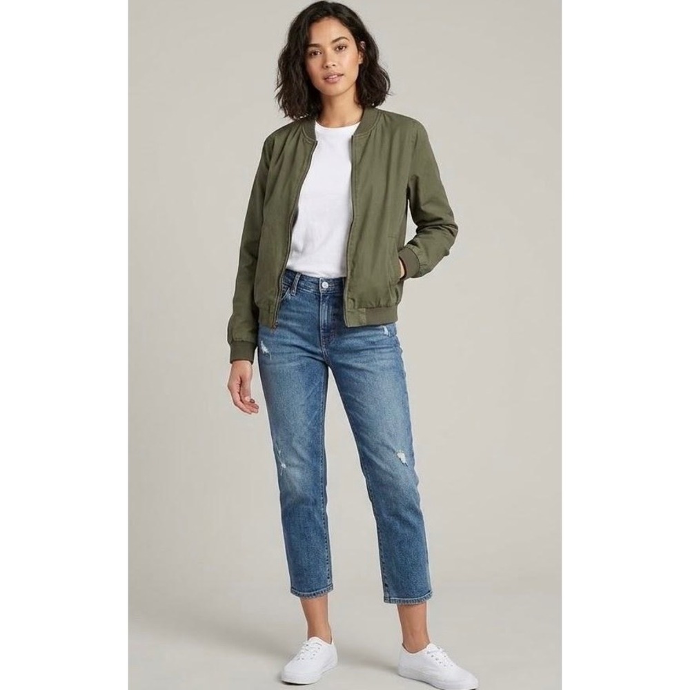 Brandy Melville Bomber Jacket Womens One Size Olive Green Full Zip Cotton Coat